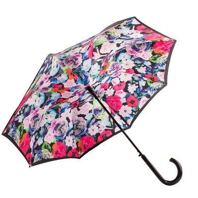 Зонт-трость женский полуавтомат Fulton Bloomsbury-2 L754 Black, flowers (Черный, цветы)