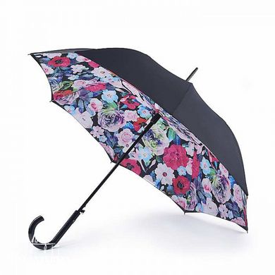 Зонт-трость женский полуавтомат Fulton Bloomsbury-2 L754 Black, flowers (Черный, цветы)