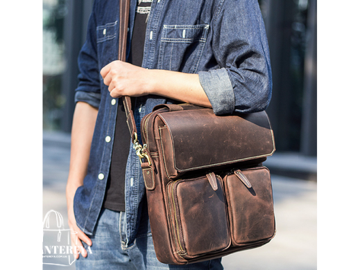 Мужской кожаный мессенджер Tiding Bag t1072 коричневый