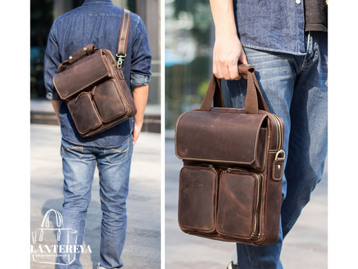 Мужской кожаный мессенджер Tiding Bag t1072 коричневый