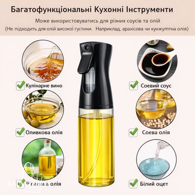 Спрей-бутылка для масла, уксуса 220 мл с распылителем &mdash; стеклянная масленка из ABS-пластика APGSB220 BLACK