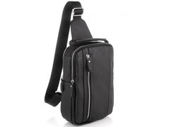 Сумка слінг чоловіча (однолямковий рюкзак) шкіряний Tiding Bag A25F-693A чорний