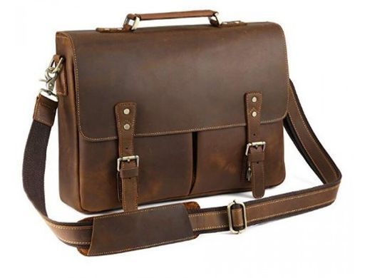 Мужской кожаный портфель Tiding Bag t0016 коричневый