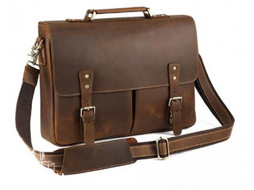Мужской кожаный портфель Tiding Bag t0016 коричневый