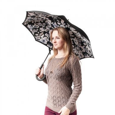 Зонт-трость женский полуавтомат Fulton Bloomsbury-2 L754 Black, flowers (Черный, цветы)